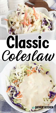 this classic coleslaw is loaded with shredded cabbage, carrots and dressing