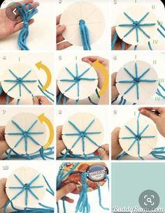 step by step instructions on how to make an origami snowflake with yarn