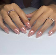 Unghie Sfumate, Pink Chrome Nails, Pearl Nails, Round Nails, Neutral Nails, Luxury Nails, Short Acrylic Nails