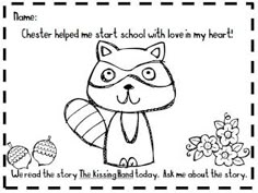 a coloring page with an image of a raccoon and the words chester help me start