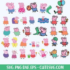 peppa pig cliparts with different expressions and characters for the character design process