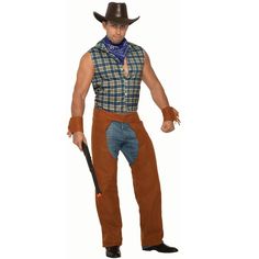 This outlaw looks so cute it should be illegal! When you wear this hot cowboy costume, you won't be able to keep the ladies off you! Give them all tickets to the gun show when you show off your muscles in this sleeveless costume! Size: standard. Gender: 0482Men. Age Group: adult. Hot Cowboy Costume, Cowboy Halloween Costume, Hot Cowboy, Western Costume, Mardi Gras Outfits, Cowboy Costume, Western Costumes, Costumes For Teens, Cowgirl Costume