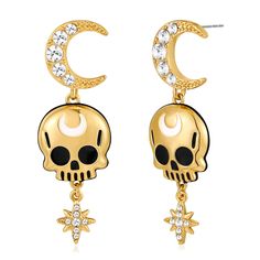 PRICES MAY VARY. Vibrant Halloween Earrings: ENSKEFEN Halloween earrings add a touch of eye-catching colors to your Halloween costume. These earrings feature unique and vibrant star moon skull skeleton designs, so cool to match your Halloween costume and Party wear. Halloween Skull Skeleton Earrings: Halloween earrings are beautiful and mesmerizing, featuring shiny rhinestones star moon with the classic Halloween skull symbol. Wear Statement Halloween earrings and go trick-or-treating at the Hal Holiday Party Earrings, Candy Corn Earrings, Scary Skull, Skeleton Earrings, Witch Earrings, Goth Earrings, Bat Earrings, Hey Boo, Festival Earrings