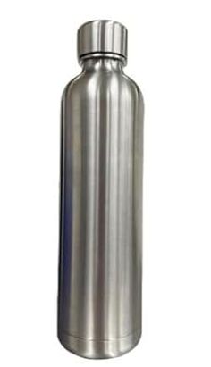 a stainless steel water bottle is shown on a white background with clipping for text