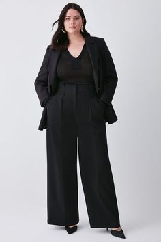 Plus Size Wide Leg Jumpsuit, Black Trousers Midsize, Formal Pants Women Plus Size, Plus Size Tailoring, Black Suit For Women Plus Size, Formal Casual Plus Size, Trousers For Plus Size Women, Dress Pants For Plus Size Women, Plus Size Suit Outfits