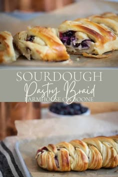 blueberry pastry braids are sitting on top of parchment paper