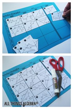 two pictures showing how to cut out paper shapes