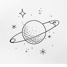 a black and white drawing of a saturn