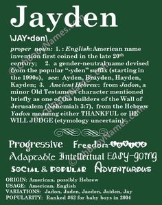 a green poster with the words jayden on it