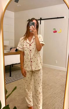 Night Dress Pajama Set, Women Night Suit Designs, Night Pyjamas For Women, Night Pajama Set, Night Dress For Women Shirt Pant, Button Up Pjs Pajama Set, Cherry Pajama Set, Pjs Aesthetic Sleepwear, Cute Night Suits For Women