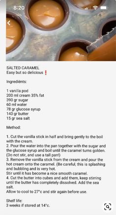 the recipe for caramel sauce is shown in an appliance screen shot on iphone