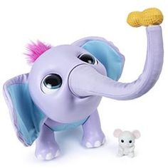 the toy elephant is playing with his toy mouse