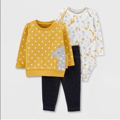 Nwt Giraffe Animal Print Onesie With Polka Dot Sweater. Sold As A Set. Playful Fitted Yellow Tops, Fitted Playful Yellow Tops, Fitted Yellow Playful Tops, Yellow Playful Fitted Tops, Cute Yellow Cotton Sets, Fitted Yellow Tops For Playtime, Playful Yellow Long Sleeve Top, Playful Yellow Fitted Sets, Playful Fitted Yellow Sets