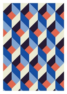 an abstract geometric pattern in blue, red and white