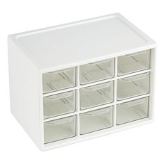 a white drawer with twelve clear drawers