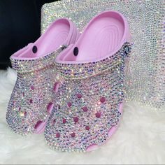 Custom Bling Crocs As Pictured. The Top Of Croc And Band Is Covered In Swarovski Crystal Rhinestone. Multiple Sizes Available. Brand New. Bedazzled Shoes Diy, Bling Crocs, Bedazzled Shoes, Mary Jane Shoes Heels, White Clogs, Crocs Fashion, Stuart Weitzman Sandals, Diy Clothes Refashion, Work Shoes Women