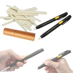 several different types of pens being held in their hands