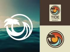 the logo for tide is shown in three different colors and shapes, including an image of a palm tree