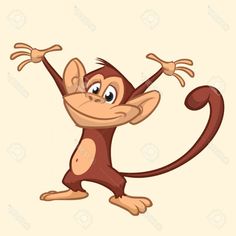 a cartoon monkey with its arms stretched out and eyes wide open, standing on one leg