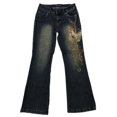 Jeans Png Aesthetic, Y2k Jeans Png, Low Rise Jeans Png, Aesthetic Wide Leg Jeans, Jeans Front And Back, Baggy Y2k Jeans, Y2k Embroidery, Butterfly Jeans, Bday Outfits