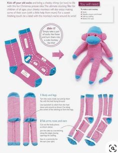 the instructions for sock socks are shown in blue and pink stripes, with an image of a