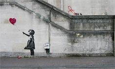 Banksy is the most famous street artist in the whole wide world. He is the figure responsible for bringing graffiti and street art into the mainstream. His 'Balloon girl' is a very eerie graffiti artwork that induces feelings of abandonment and anxiety. The image depicts a girl whose balloon is drifting away from her. This particular work of this talented artist is one of his most famous ones. Girl With Balloon, There Is Always Hope, Superflat, Banksy Canvas Prints, Street Art Banksy, Its A Girl Balloons, Antony Gormley, Banksy Graffiti, Banksy Art