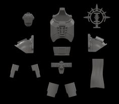 an assortment of different shapes and sizes of plastic parts on a black background with clippings