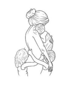 a drawing of a woman holding a baby in her arms, with the child's head