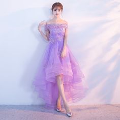 Light Purple Homecoming Dresses, Teen Party Dresses, Vestido Color Lila, Off The Shoulder Homecoming Dress, Off Shoulder Party Dress, Purple Homecoming, High Low Party Dresses, Purple Party Dress, Purple Homecoming Dress