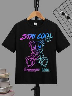 Negro Casual Collar manga corta Tela tejida Dibujos animados,Frase  Embellished Elástico Ligero  Ropa de Niños Slogan Graphic Tee, Photoshop Tutorial Graphics, Bunny Logo, Tie Dye Outfits, Customise T Shirt, Pink Logo, Boys Clothing, Cute Anime Couples, Boys T Shirts