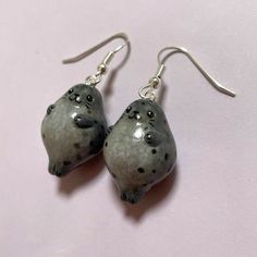 Mouse Head Earrings Polymer Clay, Seal Kawaii, Seal Earrings, Grey Seal, Sea Mammal, Padded Bag, Kawaii Earrings, Cloud Bag, Funky Earrings