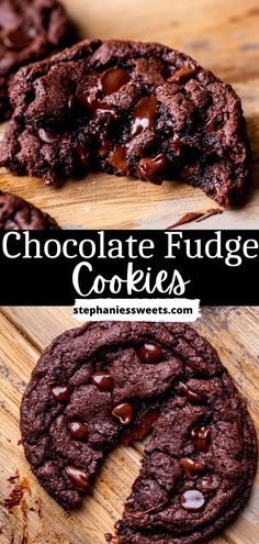 chocolate fudge cookies are cut in half and stacked on top of each other