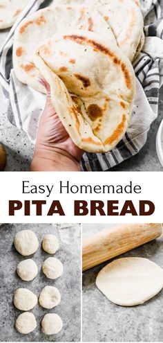 Close-up of soft and fluffy homemade pita bread stacked on a plate. Simple Flat Bread Recipe, Fresh Pita Bread, Quick Bun Recipe, Homemade Pita Pockets, Making Pita Bread, Pita Bread Breakfast Recipes, Healthy Pita Bread Meals, Quick Bread For Dinner, Soft Pita Bread