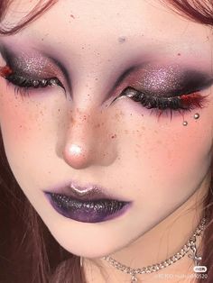 Diamonds Makeup Look, Swirly Makeup, Purple Alt Makeup, Glam Goth Makeup, Violet Makeup, Fashion Week Makeup, Face Art Makeup