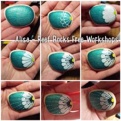 the steps to painting flowers on rocks with acrylic paint are shown in this step - by - step video