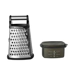 two graters, one with a strainer and the other with a lid