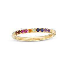 From Tailor + You™, this stackable band provides anytime charm. Created in your selection of metal, this design showcases your choice of diamonds, a single birthstone or a rainbow of gemstones, including golden yellow citrines, regal red garnets, bright red rubies, spring-green peridot, bright blue sapphires and bright purple amethyst. The diamond option captivates with a 1/6 ct. t.w. Buffed to a brilliant luster, this ring enhances each look. Sterling silver rings cannot be resized after purcha Birthstone Rings For Mom, Rainbow Gemstones, Stackable Bands, Green Peridot, Bright Purple, Personalized Rings, Spring Green, Red Garnet, Golden Yellow