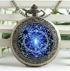 Fantasy Pocket Watch, Magic Gift, Pocket Watch Necklace, Blue Magic, Pocket Watch Antique, Vintage Pocket Watch, Magic Circle