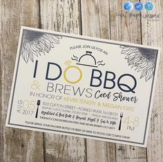 i do bbq and brew's card shower is displayed on a wooden background