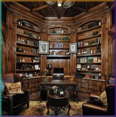 Traditional Library, Traditional Home Office, Home Office Library, Dream Library, Home Library Design, Leather Chairs, Home Libraries, Library Design, Home Library