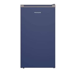 a blue refrigerator freezer sitting on top of a white wall