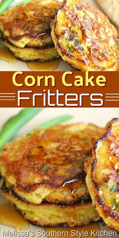 corn cake fritters are stacked on top of each other and ready to be eaten