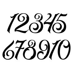 the letters are black and white with swirls on them, as well as numbers