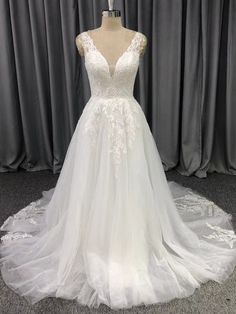 Ivory Wedding Dress With Train, Tulle Neckline, Dress With Train, Wedding Dress Train, A Line Wedding Dress, Wedding Dresses For Sale, Ivory Wedding Dress, Dresses Lace, Modest Wedding Dresses