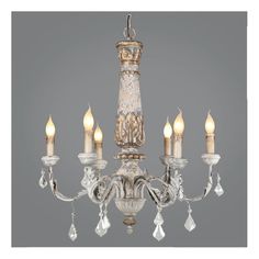 a chandelier with five lights hanging from it's center and four candles in the middle