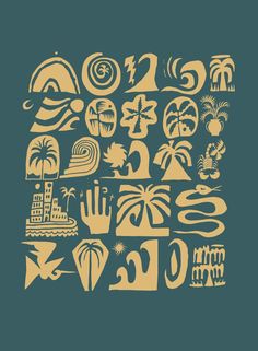 the numbers and symbols for 2012 are shown in gold on a blue background, with palm trees