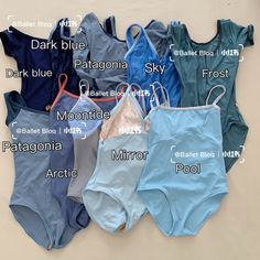 six different types of women's swimsuits with names in english and spanish