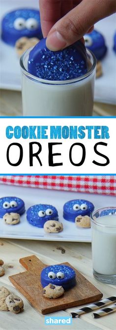 the cookie monster oreos are ready to be eaten