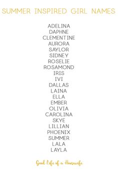 the summer inspired girl names on a white background