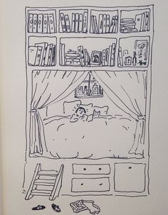 joan avilez Bedroom Illustration Drawings, Pretty Sketches, Art Diary, Sketchbook Art Inspiration, Art Block, Doodle Drawings, A Drawing